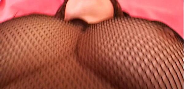  Pink Pleasures! Fishnet Lingerie Open Crotch Fucking and a Cum on Tits Money Shot. Cute Curvy Britney in High Heels